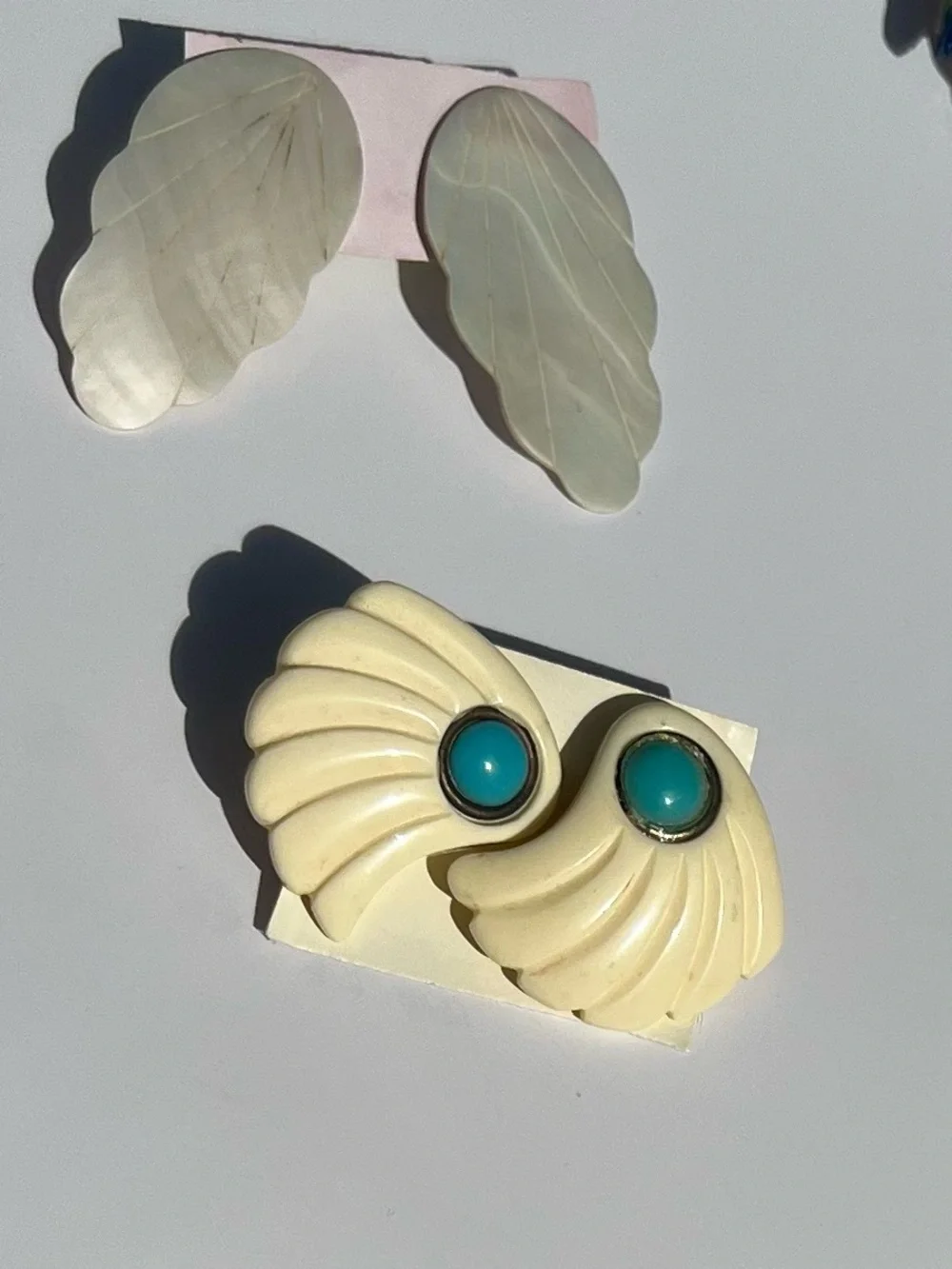 Cream and Turquoise Fan Earrings